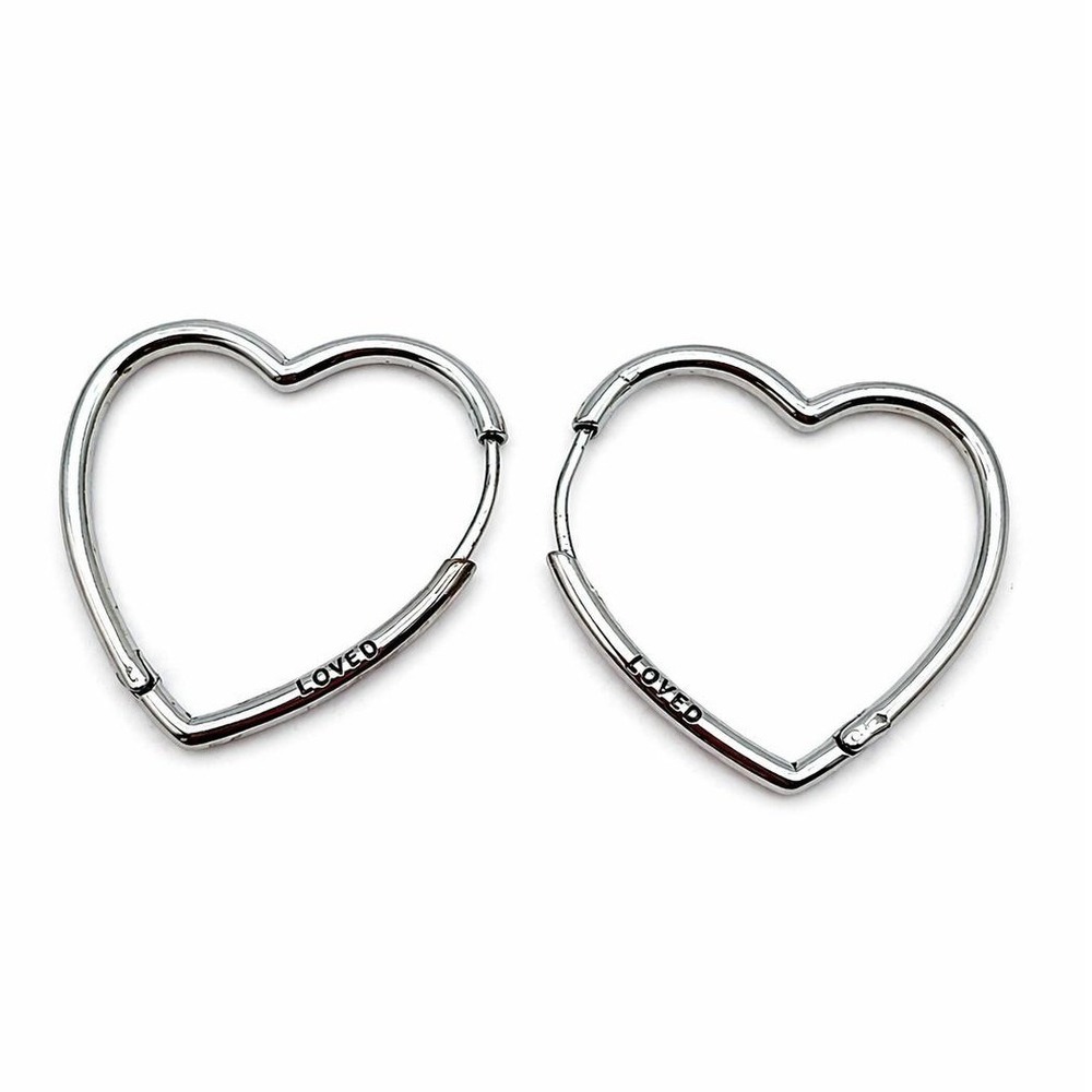 S925 Sterling Silver Heart Hoop Earrings – Minimalist Love Design - Picture 2 of 4